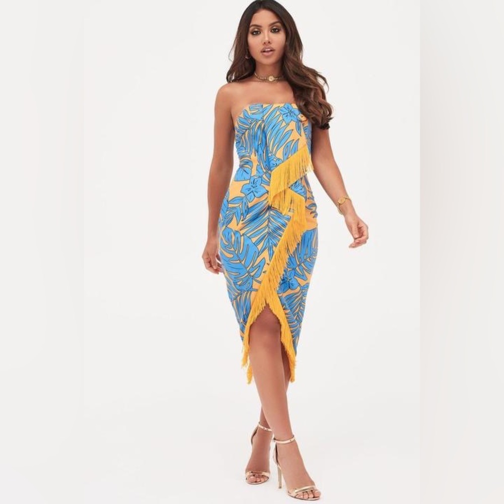 Palm Print Fringe Midi
